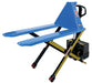 Vestil L-270-DC-HD DC-powered high-lift pallet truck with forks raised.