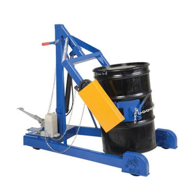 Drum lifting machine featuring a bucket, measuring 40" W x 72.5" D x 55" H, with a maximum lift height of 59.688".