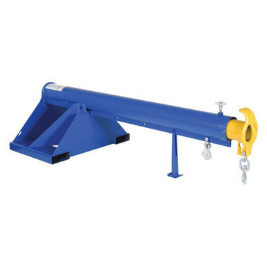  Hydraulic lift in blue and yellow, featuring a hook, with dimensions of 86.25 inches wide and 13.5 inches high.