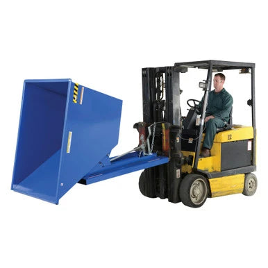 Blue dump truck showcasing a robust metal frame, specifically designed for a 6,000 lb capacity trash hopper.