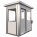 5 × 8 modular security booth with a single sliding door, exterior angled view.