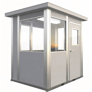 Metal security booth featuring a window, suitable for monitoring parking and shipping zones.