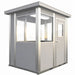 Prefabricated 6x10 modular security booth featuring a glass door for screening and entry monitoring.