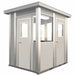 Prefabricated modular security booth featuring two doors, suitable for monitoring and access control for up to four individuals.