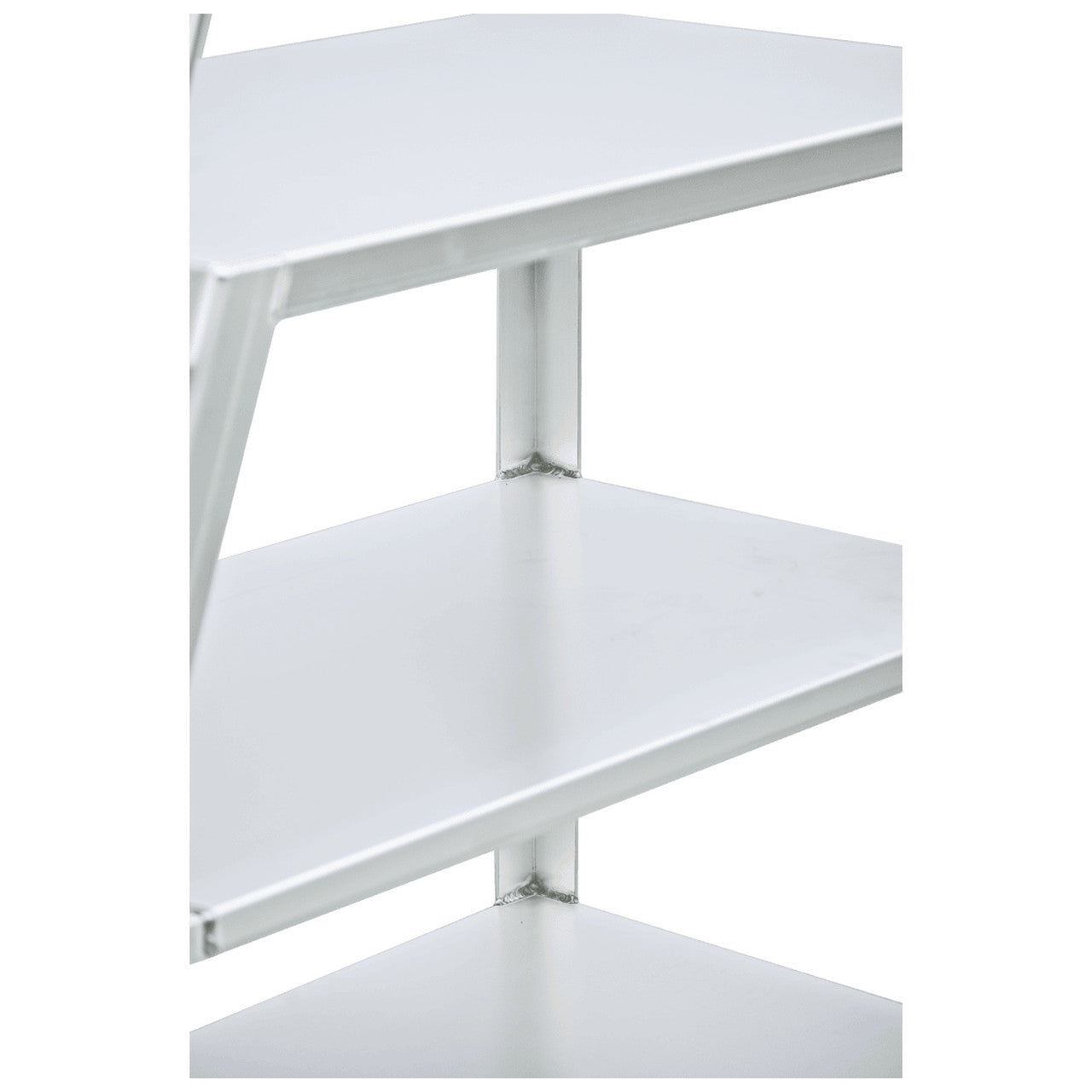 Three-shelf aluminum ladder cart equipped with a continuous grip handle and wheels, designed for an 800 lb load capacity.
