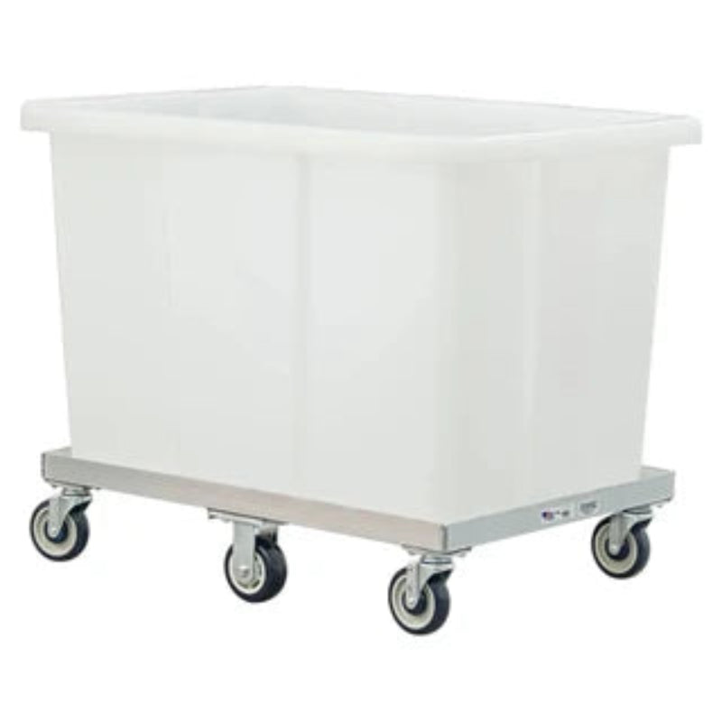 Heavy-duty tub cart with a white molded poly tub, aluminum frame, and wheels