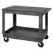 A black plastic utility cart with wheels, designed for easy transport of items in various settings.