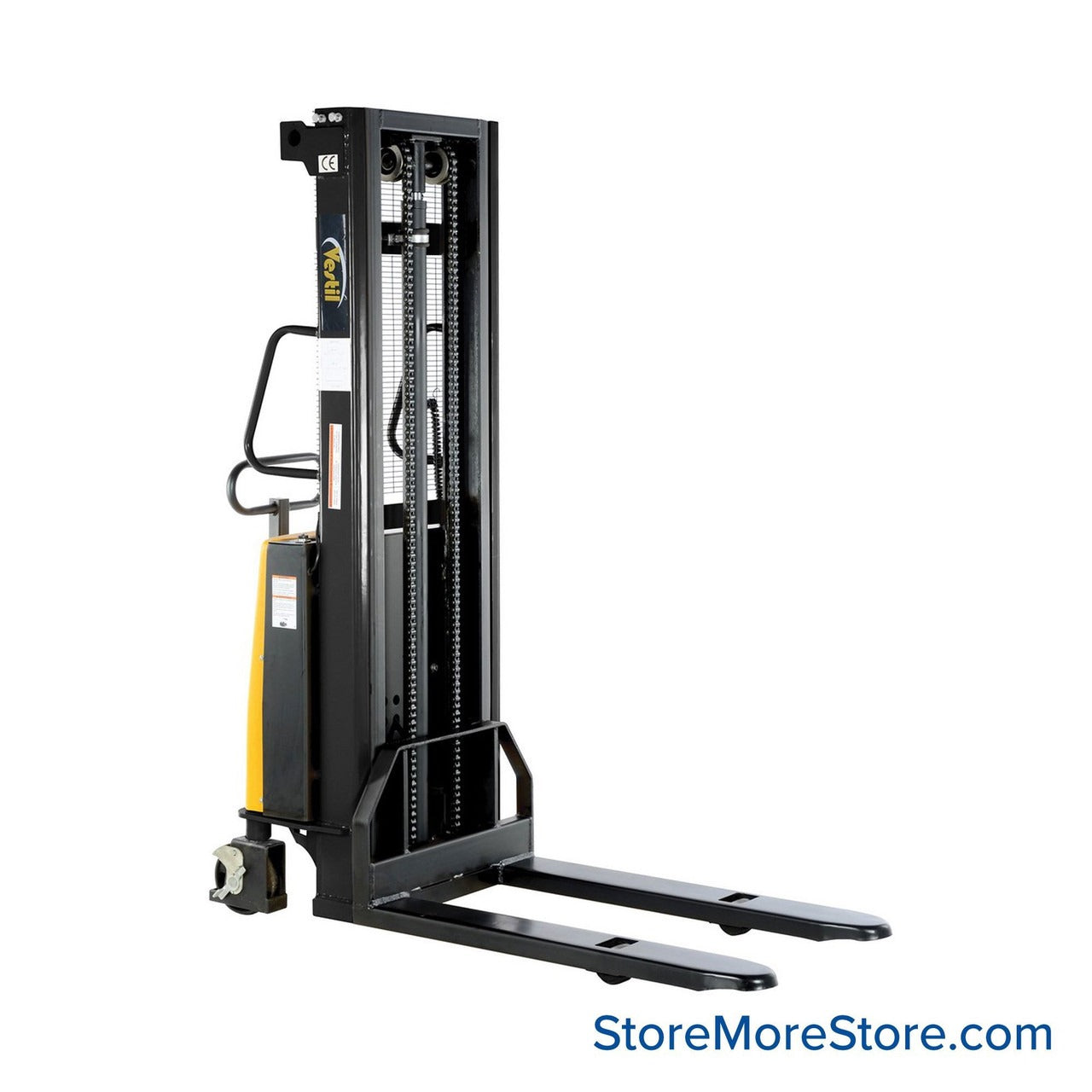 Electric Pallet Stacker, Fixed Forks, 2.125"-118" Lift Range, 29.25" W x 67.25" D x 78" H