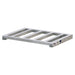 Mini pallet hand truck accessory featuring a stainless steel shelf with four compartments for effective load management.