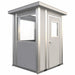 Prefabricated metal security booth with a window, designed for access control and checkpoint monitoring.