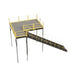 Metal mezzanine platform with stairs, featuring anti-skid Tuffdeck, OSHA-approved design. Dimensions: 144" W x 96" D x 144" H.