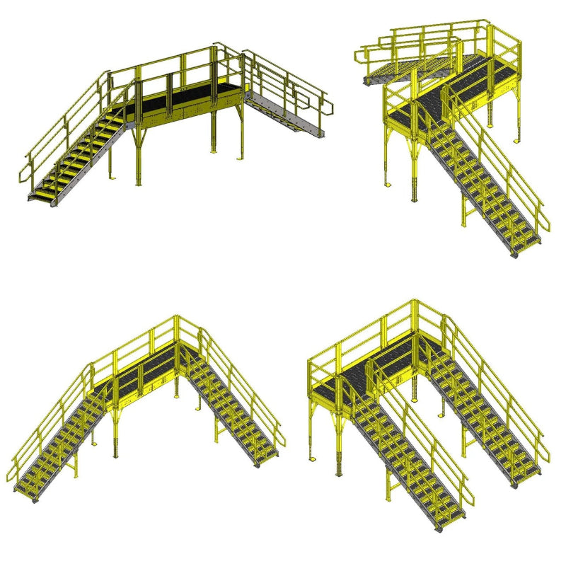 Representative crossover platform configurations with yellow railings.