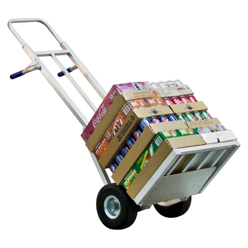 Four-section stainless steel shelf accessory for mini pallet hand trucks, enhancing load protection and organization.