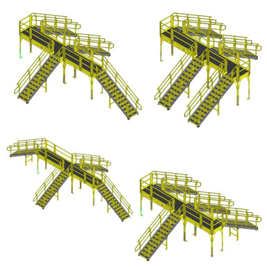 Representative crossover platform configurations with yellow railings.