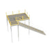 3D model of a warehouse mezzanine, showcasing a metal structure with stairs and anti-skid Tuffdeck. Dimensions: 144" W x 96" D x 144" H.