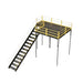 Warehouse mezzanine with a steel frame, bar grating, and an OSHA-approved stairway for safe access.