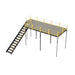  Warehouse mezzanine structure, 10' W x 20' D x 12' H, with a steel frame, ramp, and OSHA-approved stairs for safety.