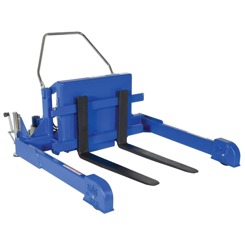  Blue forklift with a handle, designed for pallet tipping
