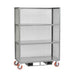 Three-sided steel cart with one shelf, mesh sides, and push bar handle, measuring 48" W x 30" D x 57" H.