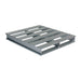 Aluminum pallet measuring 40.25 inches wide, featuring four bottom holes for enhanced durability and hygiene.
