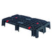 Black plastic pallet with red handles, 12" W x 40" D x 6" H, expandable, designed for a maximum load of 2,500 lbs.