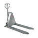 Hand truck with a stainless steel frame, featuring a handle and a hand pump for lifting