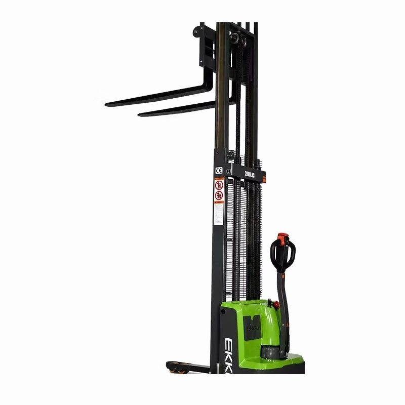 EKKO EB13E-145Li side view with forks raised.