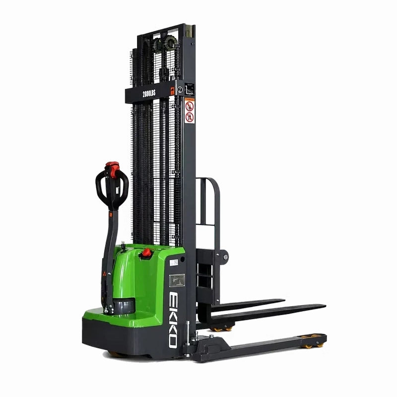 EKKO EB13ES-145Li opposite three-quarter view with forks lowered.