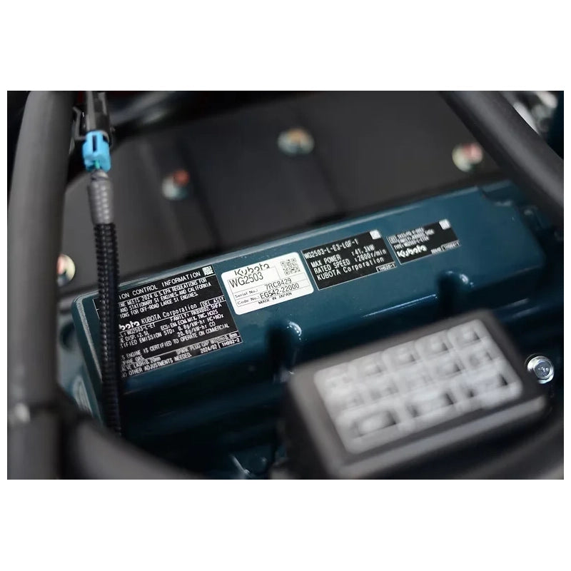 EKKO EK25TLP close-up of engine components and identification labels.